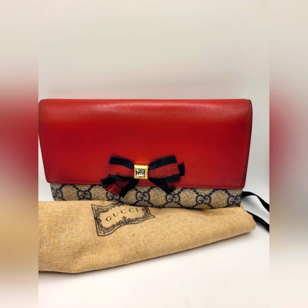 GUCCI Grosgrain Continental  Long Webline Ribbon Leather Wallet